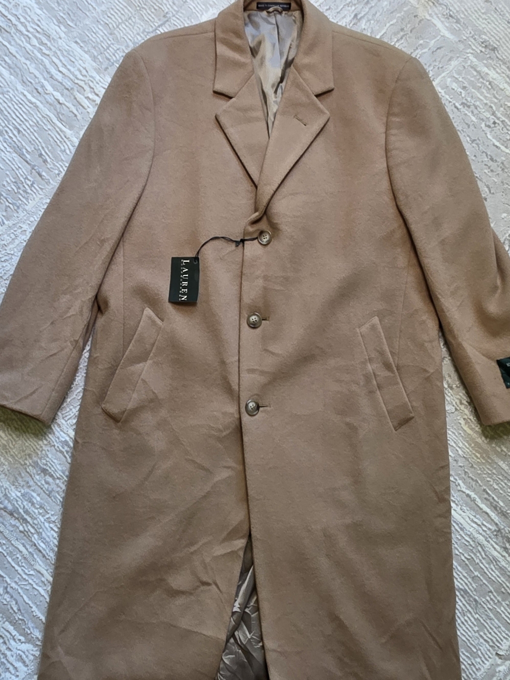 NWT Ralph Lauren Camel Tan Wool Pea Coat Overcoat Size Large 42r